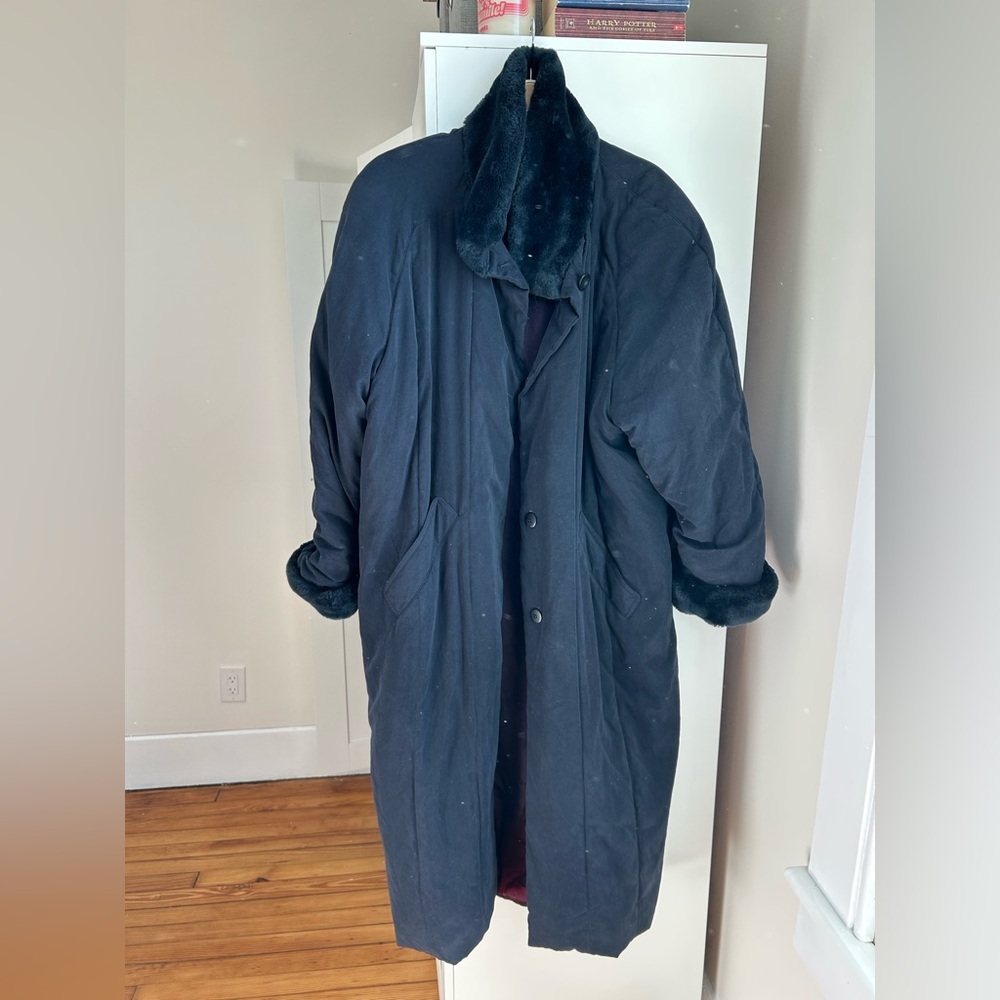 Vintage Blue Jones New York Parka Fur trims Mob Wife Vibes - Picture 2 of 5